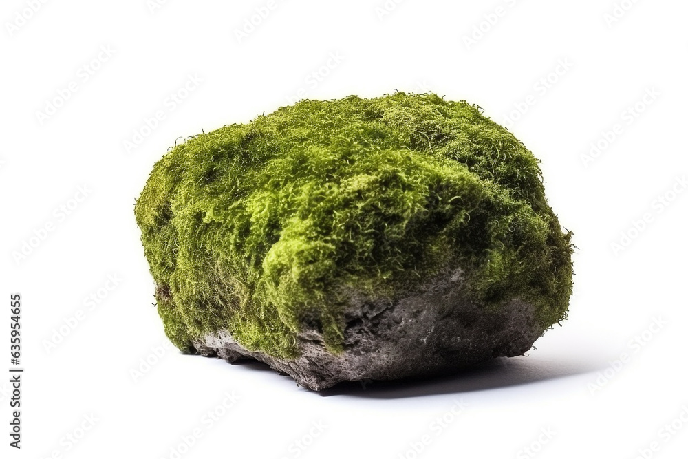 Green moss on stone isolated on white background Green moss on stone isolated on white background