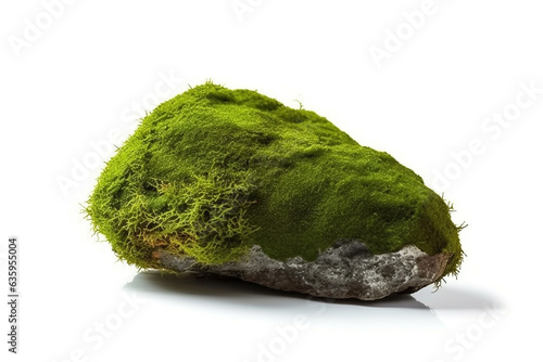 Green moss on stone isolated on white background