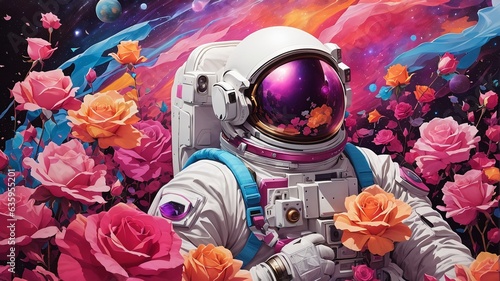 Astronaut in the middle of roses