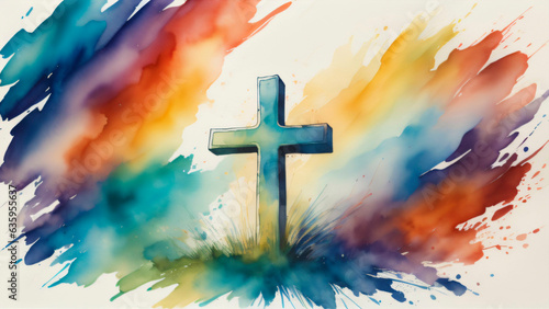 A watercolor painting of a vibrantly colored Cristian cross.