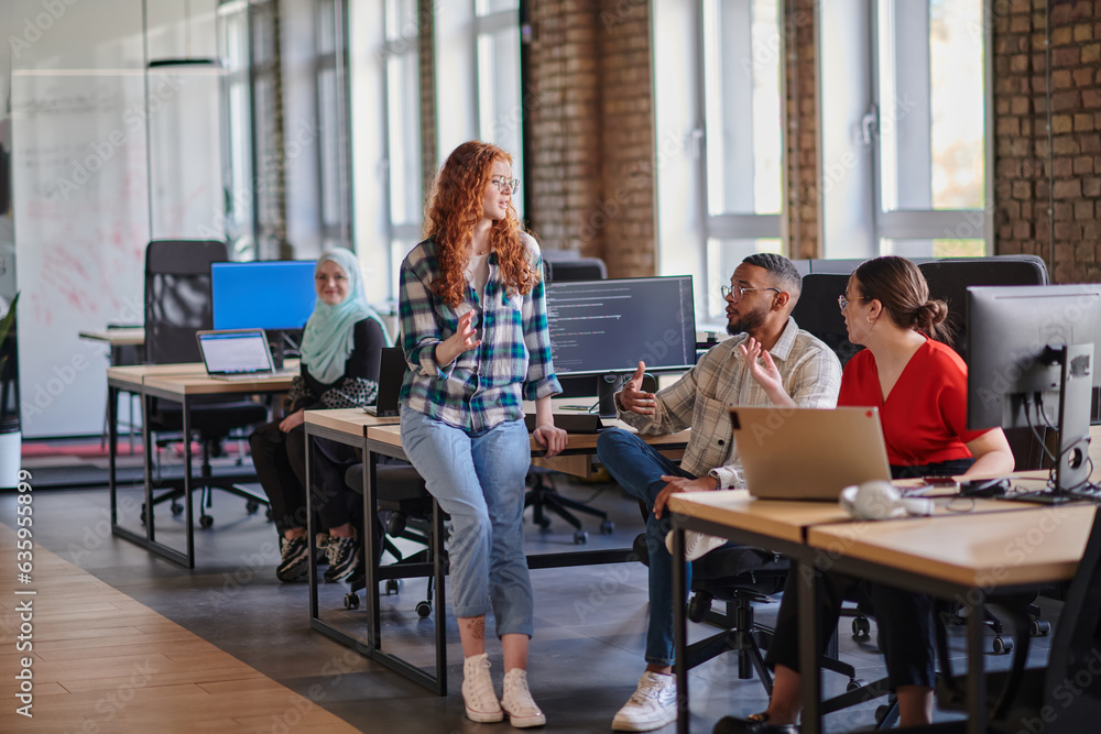 A diverse group of young business individuals congregates in a modern startup coworking center, embodying collaborative innovation and a dynamic atmosphere. A diverse group of young business individuals congregates in a modern startup coworking center, embodying collaborative innovation and a dynamic atmosphere.