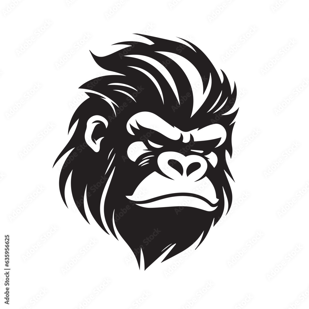 Gorilla in cartoon, doodle style. 2d vector illustration in logo, icon style. Black and white