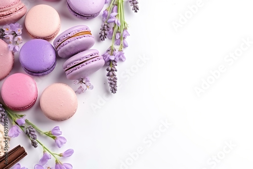 Macarons on white background
