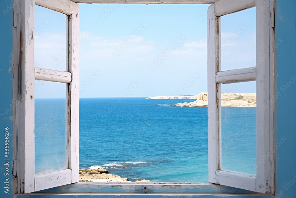 Open window with sea background