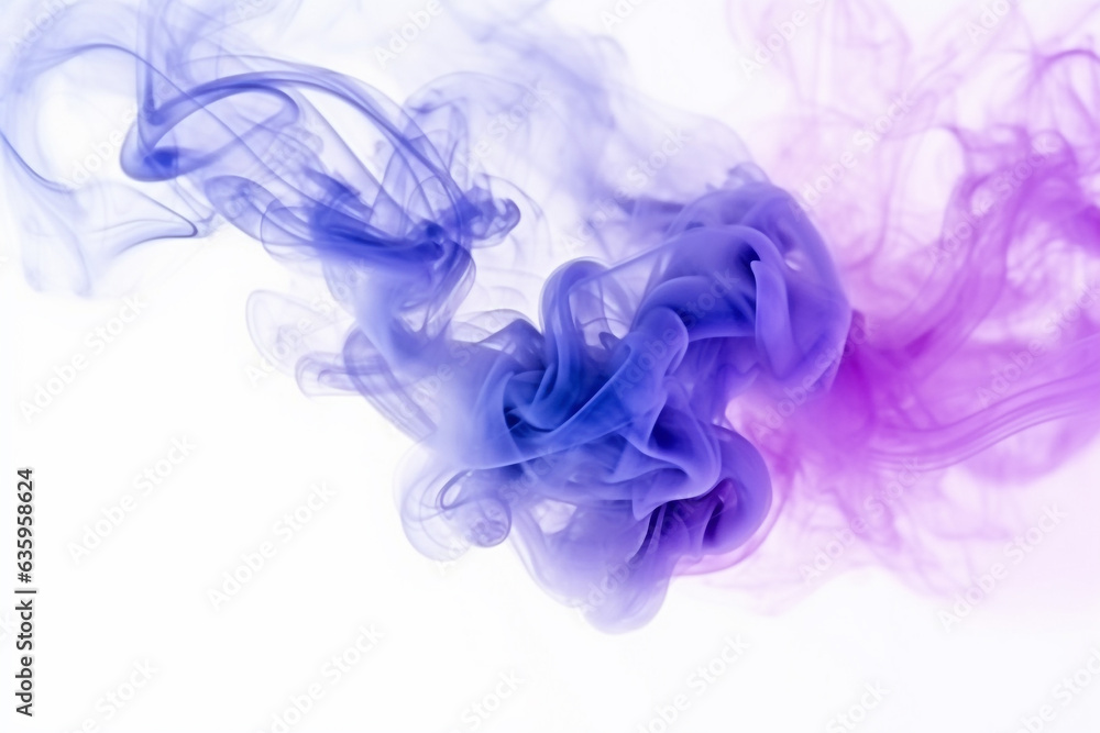 Blue and purple smoke on white background