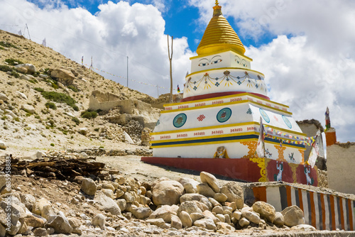 Nechung Village with Deser Landscape, Monastery in the Tibetan Influenced Mustang of Nepal photo