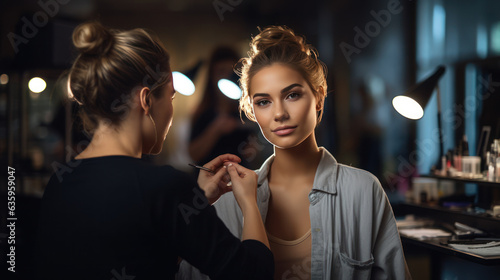The makeup artist and model at work