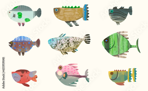 Fish, watercolor painting. animal cartoon vector illustration collection. isolated on a white background.	
