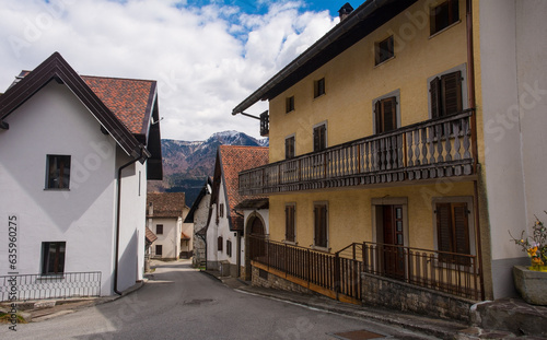 A street in the mountain village of Mione in Carnia, Friuli-Venezia Giulia, north east Italy © dragoncello
