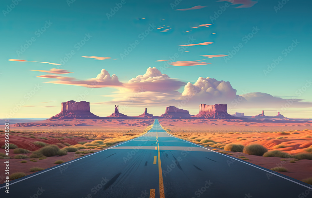 Road to the horizon. Landscape with endless highway.