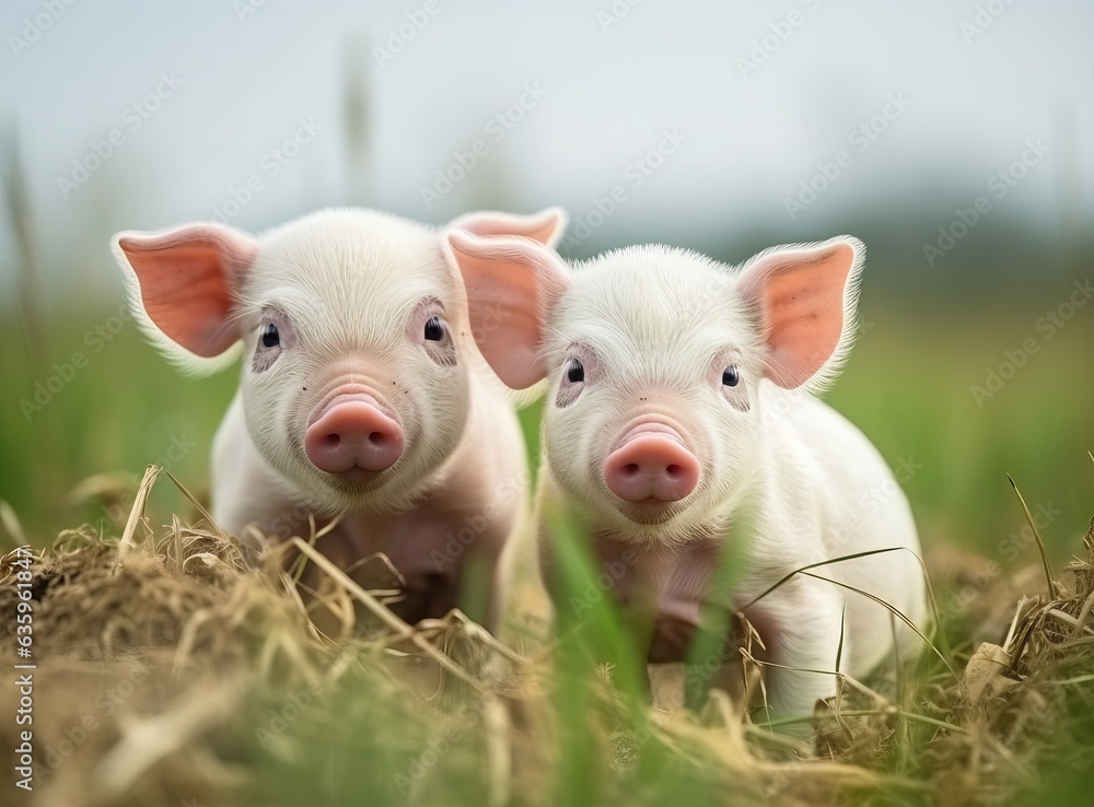 beautiful pigs on a green meadow beautiful pigs on a green meadow