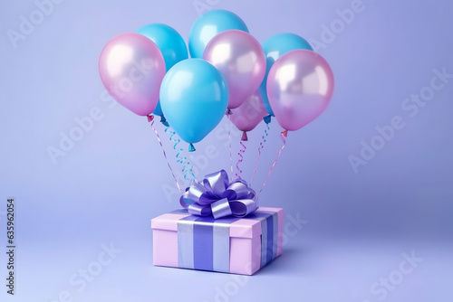 Heart shaped blue and purple balloons on pastel color background.