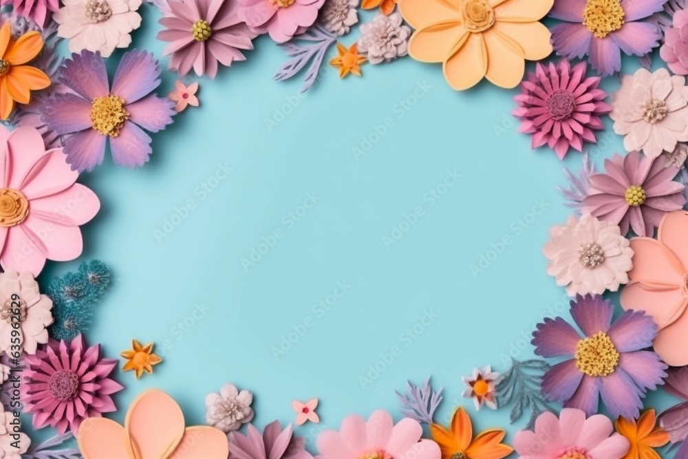Colorful flower with frame of color pastel background.