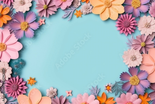 Colorful flower with frame of color pastel background.