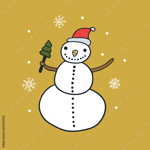 Snowman holding lollypop flat color vector image on yellow (ID: 635963256)