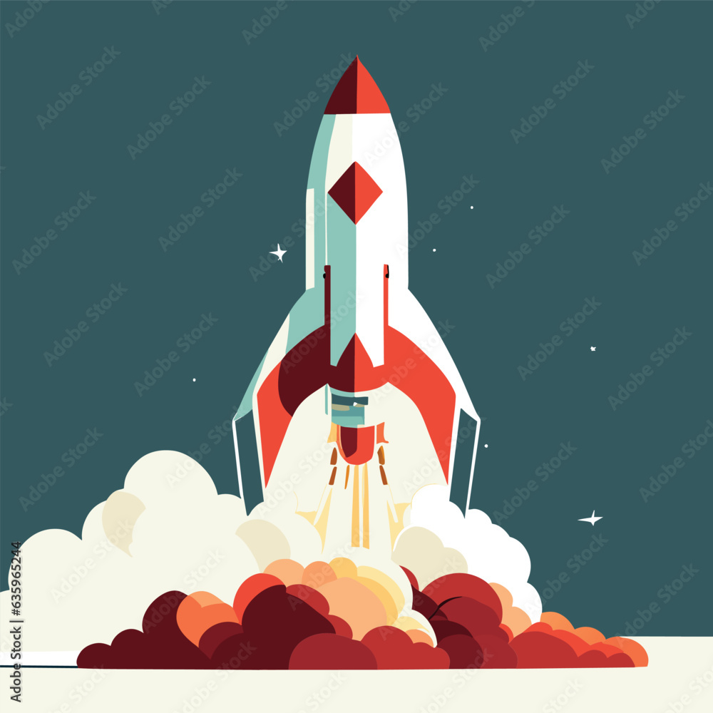 Fototapeta premium rocket launch, vector illustration flat