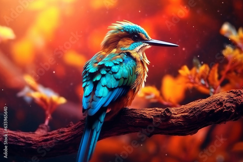 Beautiful bird on branch in the forest,fantasy mystical background. © Inlovehem