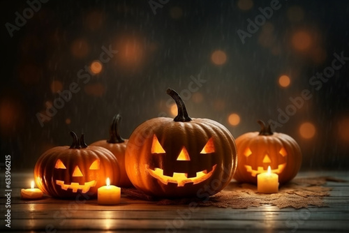 Halloween pumpkins with mysterious background.
