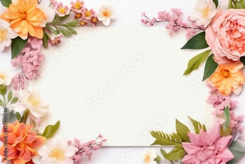 Greeting card empty with colorful beautiful flowers on background. © Inlovehem