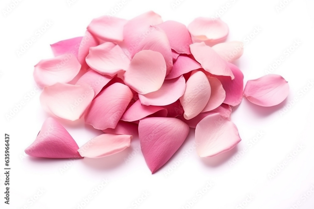Rose petals on isolated white background.