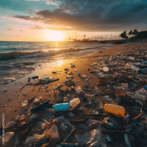 Beach Overwhelmed with Plastic Waste Highlighting Environmental Crisis