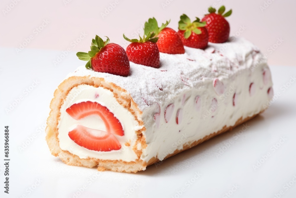 cake roll with strawberries and cream cheese. tinting. AI Generated cake roll with strawberries and cream cheese. tinting. AI Generated