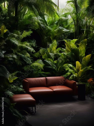 luxury sofa in the tropical forest Daylight Cinematic generative ai illustration art © gmm2000