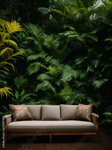 luxury sofa in the tropical forest Daylight Cinematic generative ai illustration art © gmm2000