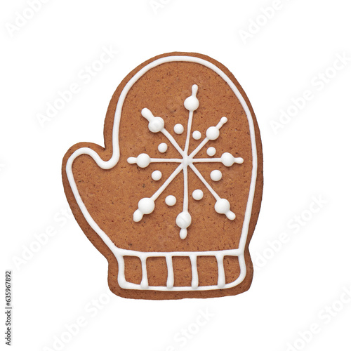 Painted gingerbread cookie in the shape of a mitten