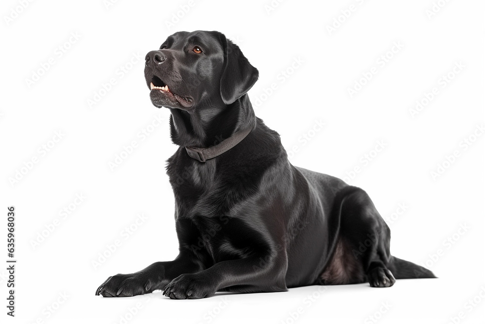 Black labrador dog isolated on white background.