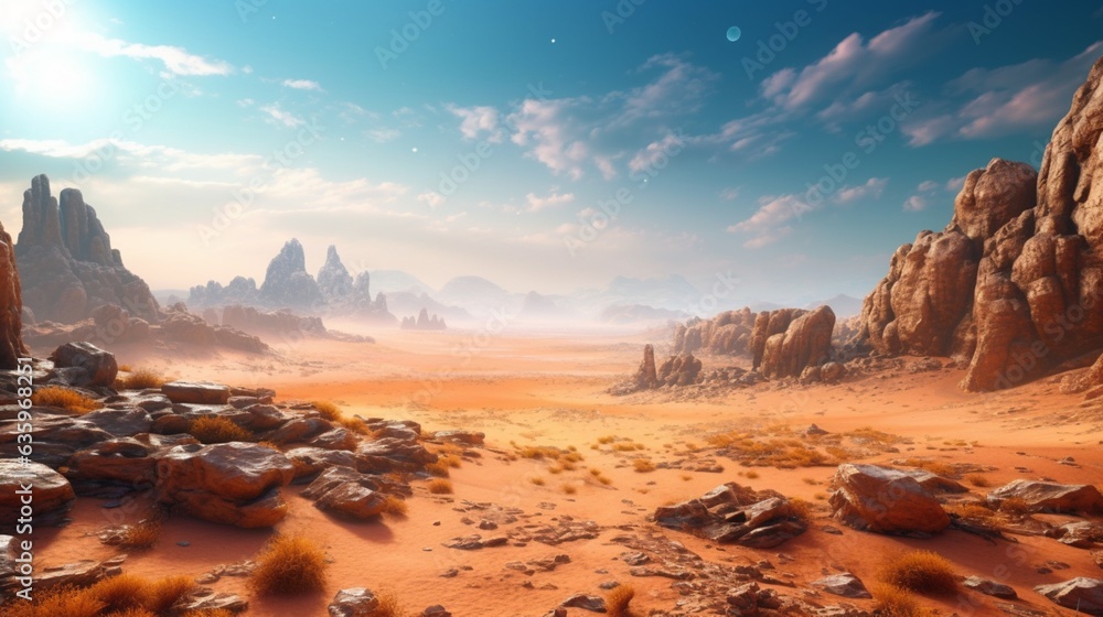 sandy desert planet landscape.Generative AI - obrazy, fototapety, plakaty 