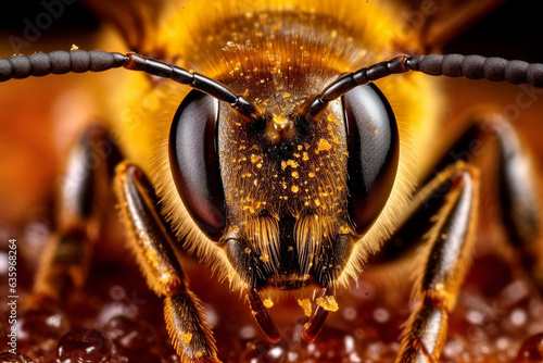 Close up eye bee with soft honeycomb. © Inlovehem