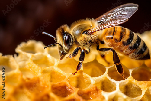 Bee with sweet honeycomb background. © Inlovehem