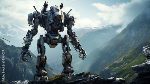 Military cyborg robot standing on top of mountain © Khuram Ibn Sabir