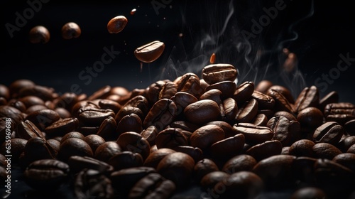  a pile of roasted coffee beans with steam rising from them. generative ai