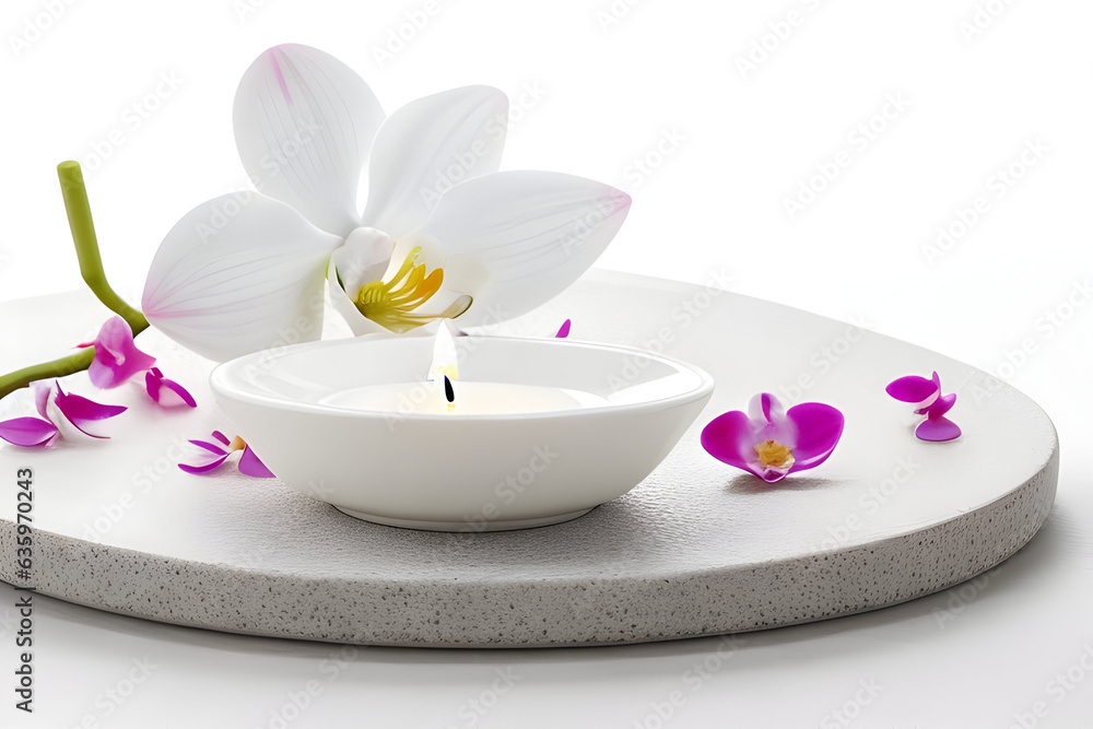 Creative Floral Home Wellness Orchid Candle and Stones on Ceramic Plate Decor Design Concept with Tranquil Isolation on Transparent Background Creative Floral Home Wellness Orchid Candle and Stones on Ceramic Plate Decor Design Concept with Tranquil Isolation on Transparent Background