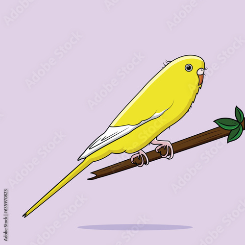 Vector illustration of a yellow parrot standing on a branch