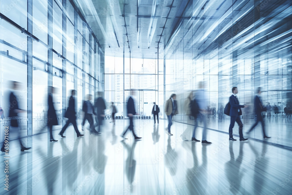 Motion blurred businessman  people in the office background .