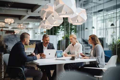 Collaborative team meeting in a bright coworking space