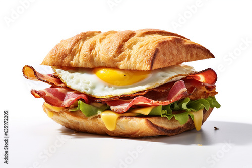 Sandwich bacon with egg on white background.