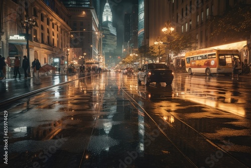 Night cityscape: glowing skyscrapers, cars flashing lights, people hurrying., generative IA