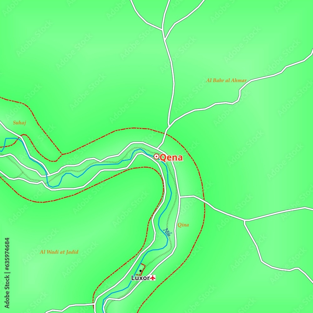 Illustrated Map of Qena City in Egypt Stock Illustration | Adobe Stock