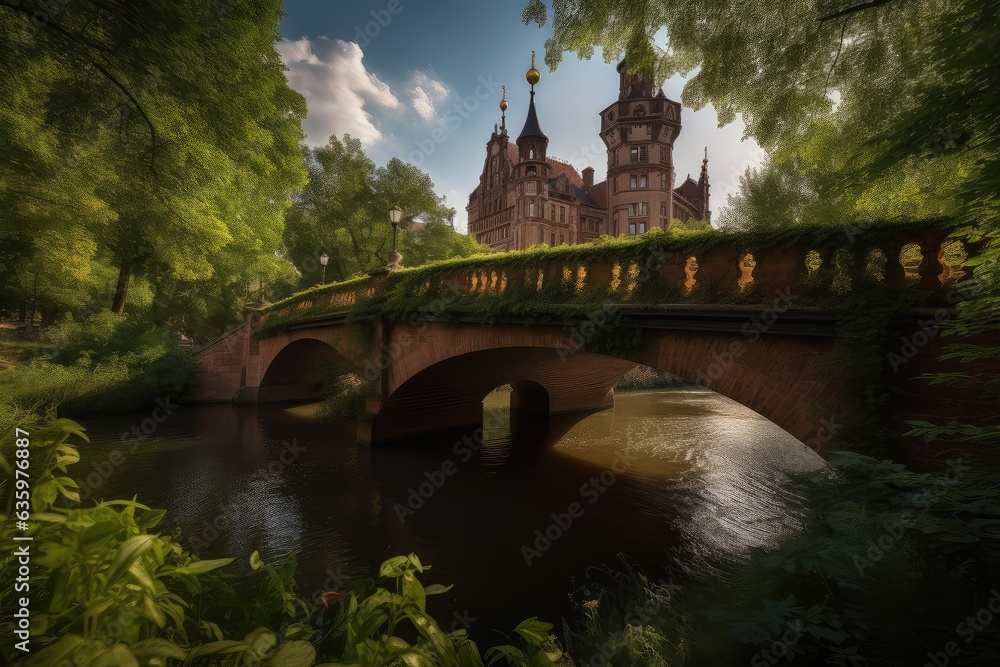 Fototapeta premium Urban icons intertwined in a vibrant scene., generative IA