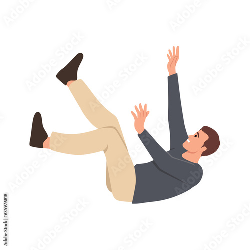Person falling down from above. Fall of young man. Failure, fiasco, life crisis, tragedy, sudden problems and difficulties concept.