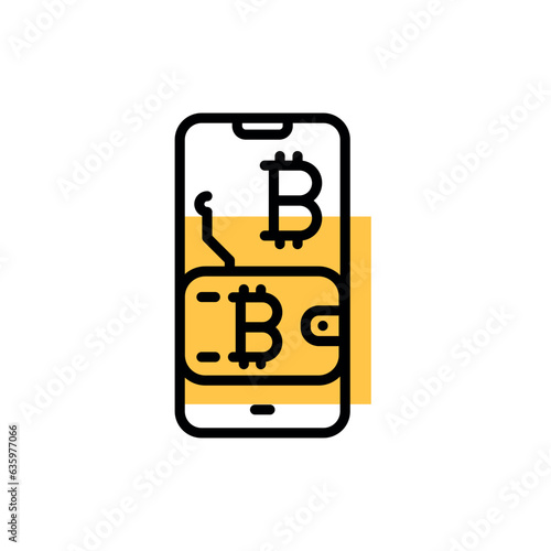 Cryptocurrency wallet color line icon. Digital crypto art.