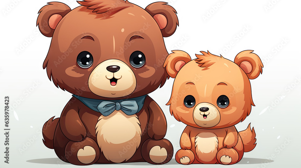 Vector cartoon illustration of cute bear and teddy bear on white background. Vector cartoon illustration of cute bear and teddy bear on white background.