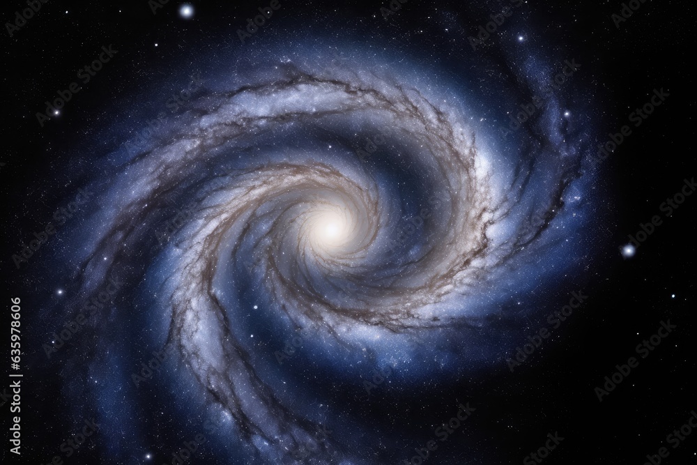 Spiral galaxy, black hole, planets and supernova in a shimmering cosmos., generative IA