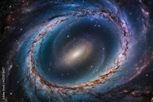 Spiral galaxy, bright nebula and black hole in cosmic dance., generative IA