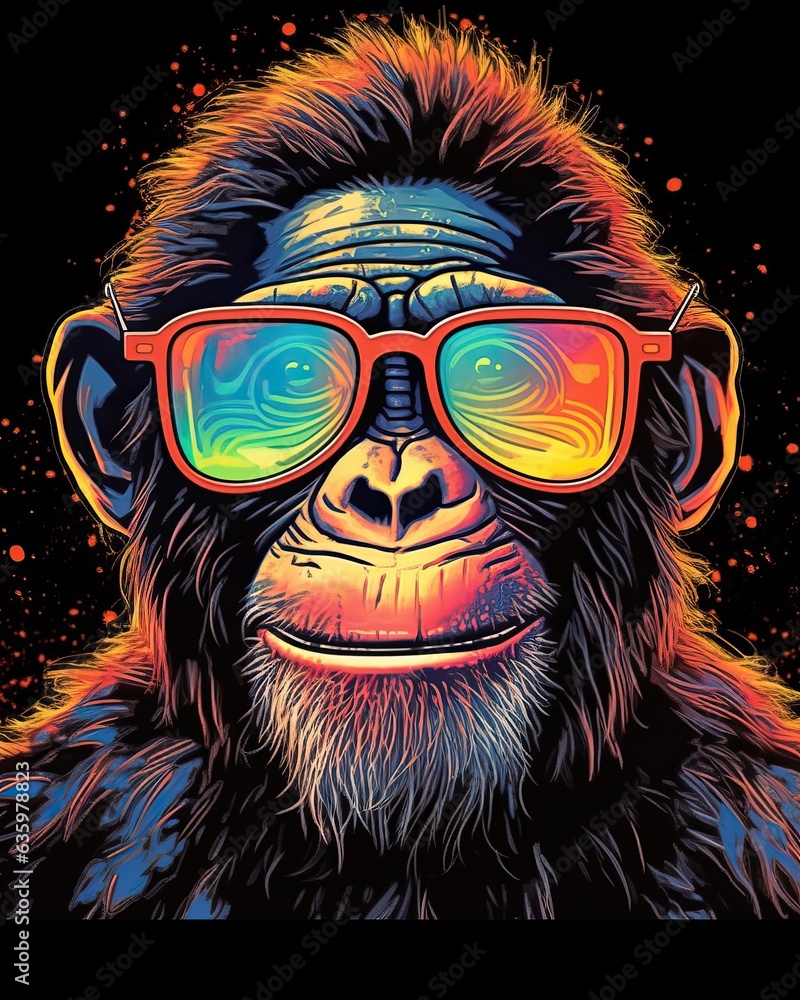 Pop Art Chimpanzee with Glasses - Quirky Portrait