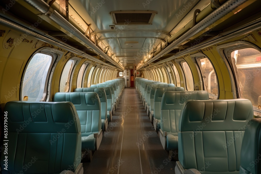 Empty High-Speed Train Car - Soft Blue Seats